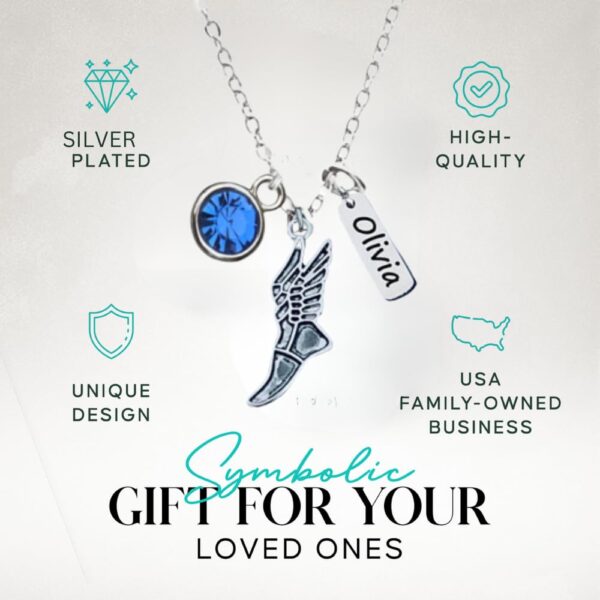 Personalized Track and Field Necklace, Custom Name Engraved Charm & Birthstone Jewelry, Sneaker Pendant, Running Gift for Women, Runners