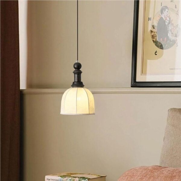 Rustic Vintage Pendant Light American Simple Antique Wood Hanging Lamp Fabric Small Indoor Chandelier Ceiling Lighting Fixture E26/27 Base for Kitchen Island Restaurant Cafe Bar Entryway Porch