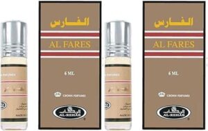 Al Fares Concentrated Perfume Oil 6ml (Pack of 2) | Long Lasting Arabic Attar for Men | Alcohol-Free Woody & Masculine Roll-On Fragrance