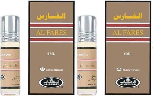 Al Fares Concentrated Perfume Oil 6ml (Pack of 2) | Long Lasting Arabic Attar for Men | Alcohol-Free Woody & Masculine Roll-On Fragrance