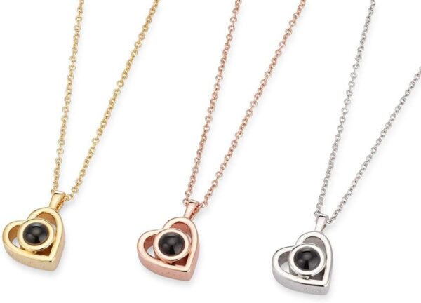 Picture Necklace Personalized for Women - Custom Photo Love Heart Projection Pendant - Customized Portrait Jewelry - Birthday Anniversary Memorial Gifts Wife Mother - Silver