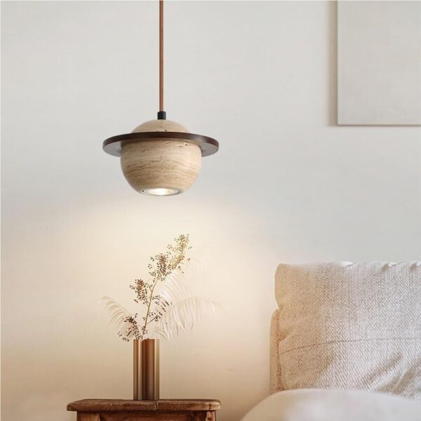 Natural Stone Spherical Chandelier Wood Mid Century Vintage Farmhouse Pendant Light Antique Rustic Hanging Lamp Ceiling Light Fixture for Bedroom Kitchen Island Dining Room Living Room G9 Base