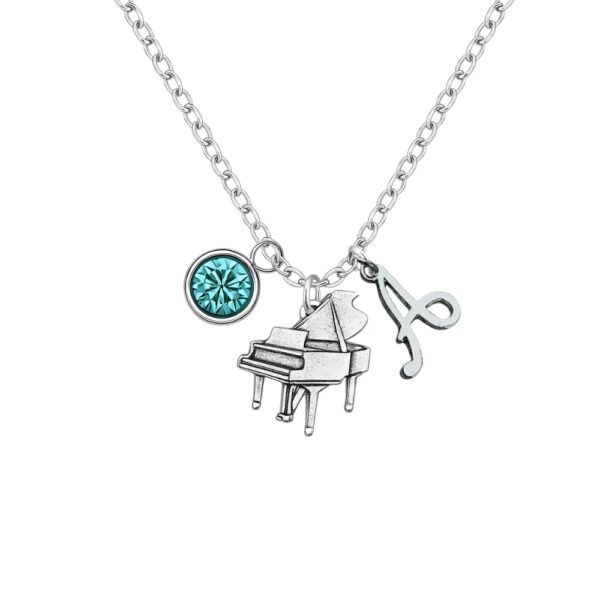 Personalized Piano Charm Necklace with Birthstone & Letter Charm, Piano Pendant Necklace, Pianist Jewelry for Women, Teens and Girls