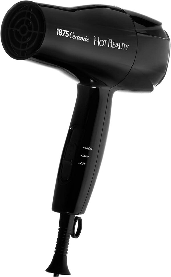 1875 Ceramic Hair Dryer, Powerful Fast Drying, Multi-Setting with Comb Attachment, Additional Detangler Included, Slide Bar Switch, Compact for Home & Travel (Black)