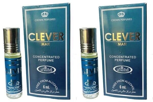 Clever Man Concentrated Perfume Oil 6ml (Pack of 2) | Smart, Modern Attar with Fresh, Woody & Spicy Notes | Long Lasting Alcohol-Free Roll-On for Men
