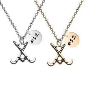 Field Hockey Gift, Personalized Engraved Field Hockey Charm Necklace, Field Hockey Stick Pendant Necklace, Jersey Number Gift for Field Hockey Players, Teams