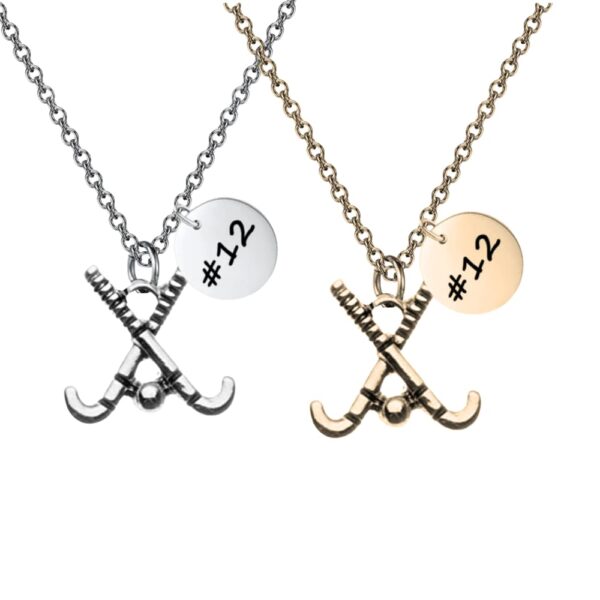 Field Hockey Gift, Personalized Engraved Field Hockey Charm Necklace, Field Hockey Stick Pendant Necklace, Jersey Number Gift for Field Hockey Players, Teams