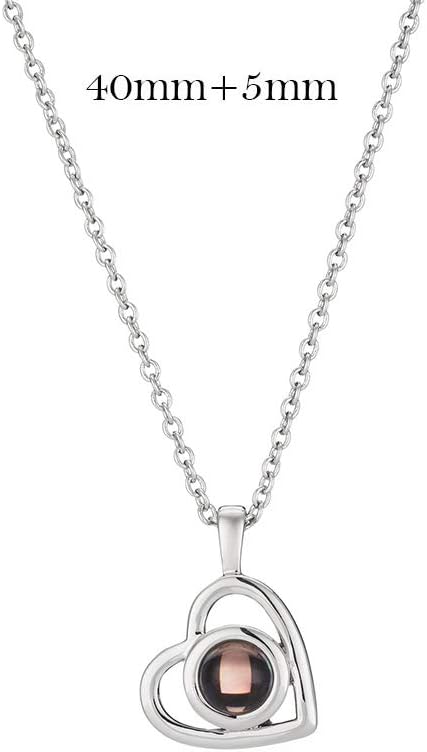 Picture Necklace Personalized for Women - Custom Photo Love Heart Projection Pendant - Customized Portrait Jewelry - Birthday Anniversary Memorial Gifts Wife Mother - Silver