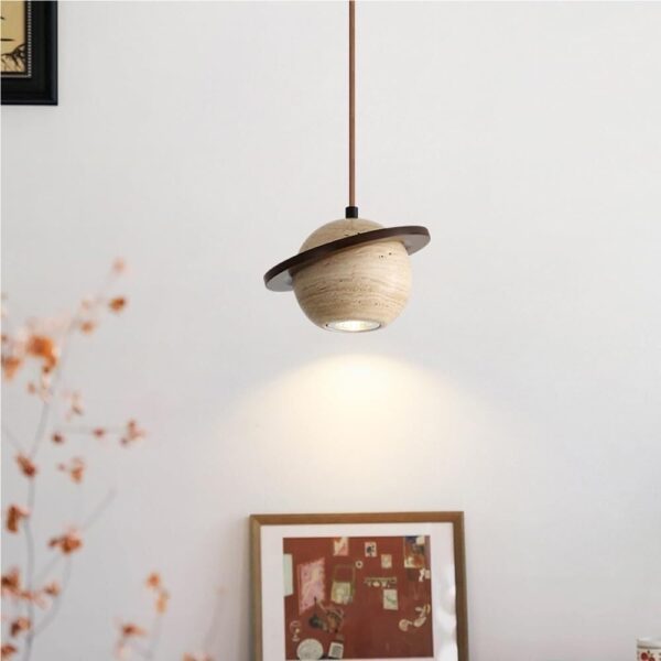 Natural Stone Spherical Chandelier Wood Mid Century Vintage Farmhouse Pendant Light Antique Rustic Hanging Lamp Ceiling Light Fixture for Bedroom Kitchen Island Dining Room Living Room G9 Base