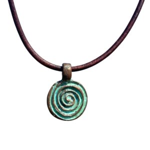 Greek Spiral Vintage Patina Necklace - Women Choker, Men Ancient Greece Gifts, Best Gift for Grecian, Mens Vital Force, Simple Charm, Hellenism, Small Bead, Cute Girls Accessories (Patina)