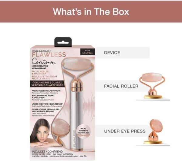 Finishing Touch Flawless Contour Vibrating Facial Roller & Massager, Rose Quartz