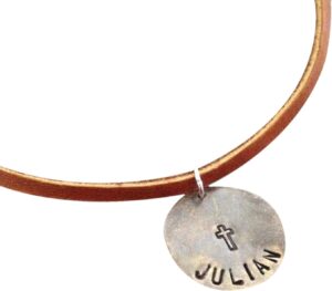Mens Handstamped Necklace Cross Necklace Leather Necklace Personalized Necklace Gift for Son Birthday Gift Easter Gift Rustic Name Necklace