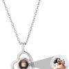 Picture Necklace Personalized for Women - Custom Photo Love Heart Projection Pendant - Customized Portrait Jewelry - Birthday Anniversary Memorial Gifts Wife Mother - Silver
