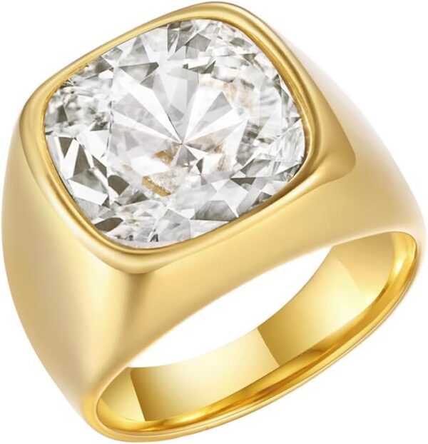 Dainty Square Agate Gemstone Ring Stainless Steel Sparkle Cubic Zirconia Band Rings for Women