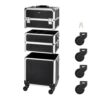 OmySalon 4 in 1 Aluminum Rolling Makeup Train Case, Travel Organizer Cosmetic Case, Cosmetology Display Suitcase Beauty Storage Luggage Lockable w/4 Removable Wheels (Black)