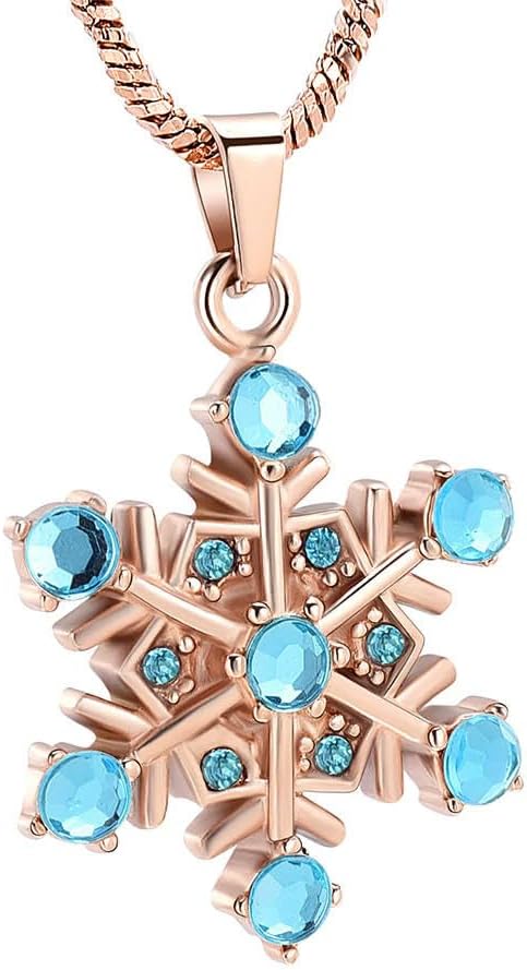 Memorial Urn Necklace Snowflake Pendant with Crystal Pet Dog Ashes Holder Stainless Steel for Woman Cremation Jewelry-B