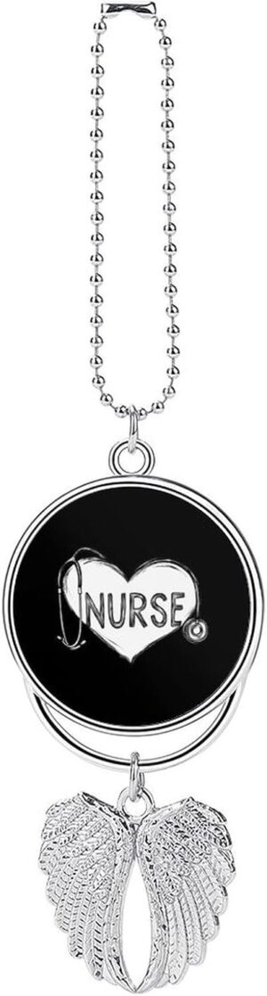 Nurse Stethoscope Love Heart Car Hanging Ornament Pendant Rear View Mirror Accessories Interior Decor Silver-Style