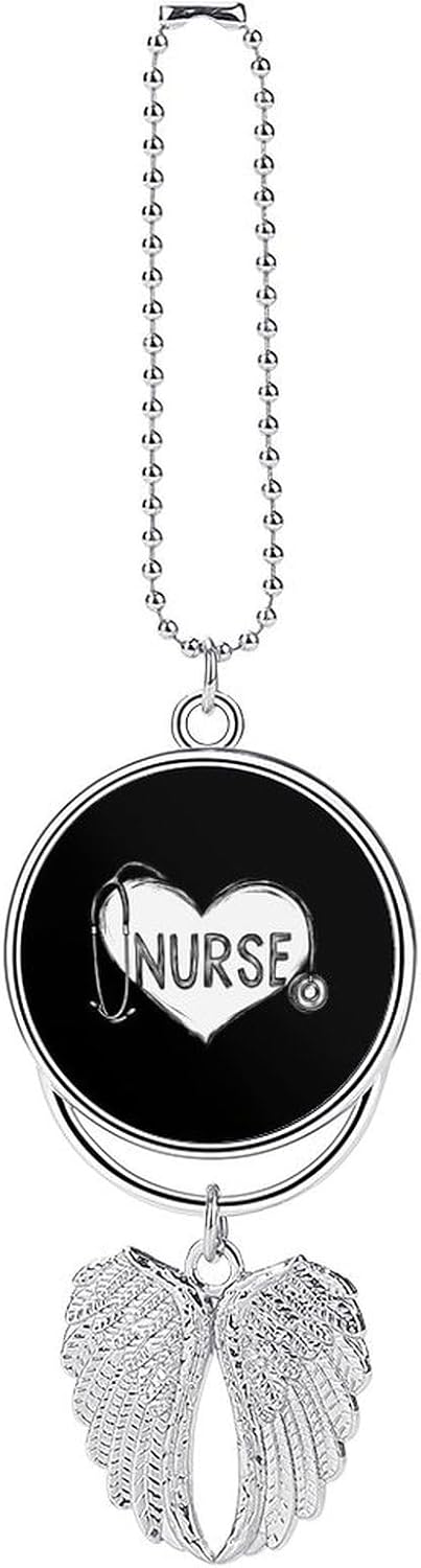 Nurse Stethoscope Love Heart Car Hanging Ornament Pendant Rear View Mirror Accessories Interior Decor Silver-Style