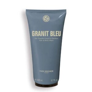 Yves Rocher Granit Bleu Perfumed Body & Hair Gel for Me – Refreshing Woody Marine Scent Cleansing Shower Gel All-in-One Hair Daily Use 200ml / 6.7 fl oz