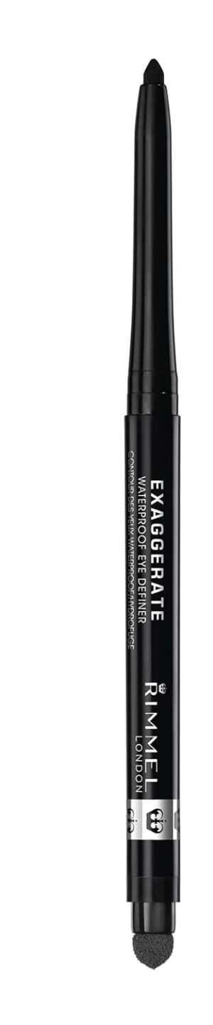 Rimmel London Exaggerate Waterproof Eye Definer Eyeliner, Highly Pigmented, Long-Wearing, Built-In Smudger, 262, Blackest Black, 0.01oz