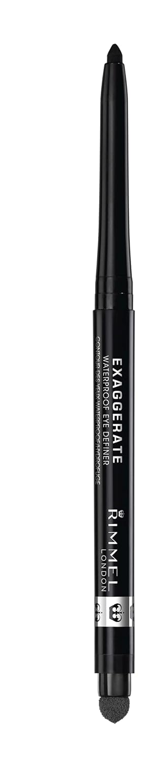 Rimmel London Exaggerate Waterproof Eye Definer Eyeliner, Highly Pigmented, Long-Wearing, Built-In Smudger, 262, Blackest Black, 0.01oz