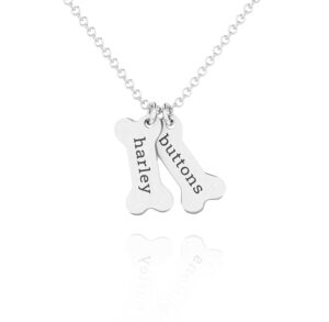 Custom Dog Bone Memorial Necklace - Memorial Necklace With Personalized Names For Dog Lovers - Pet Jewelry Puppy Animal Pendant