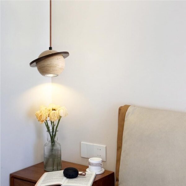 Natural Stone Spherical Chandelier Wood Mid Century Vintage Farmhouse Pendant Light Antique Rustic Hanging Lamp Ceiling Light Fixture for Bedroom Kitchen Island Dining Room Living Room G9 Base