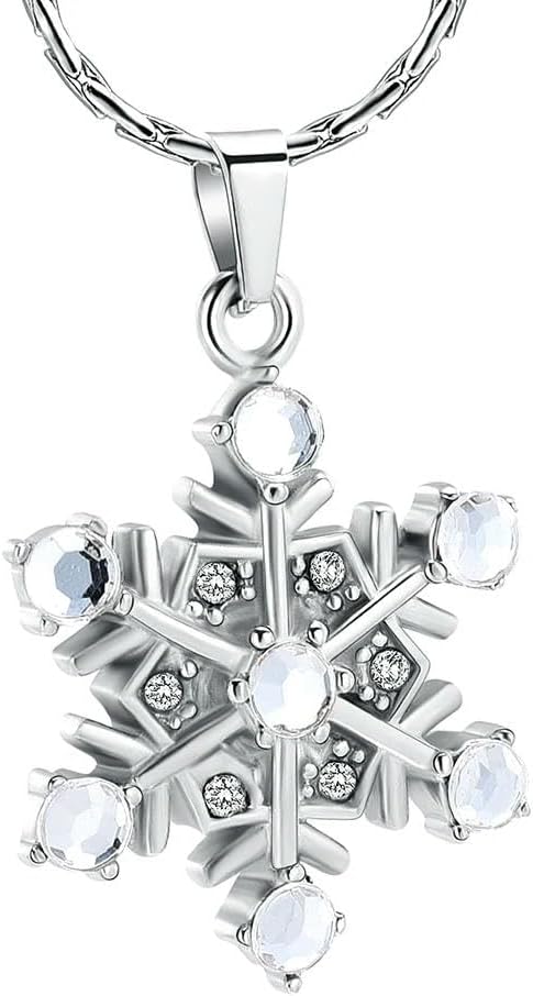 Memorial Urn Necklace Snowflake Pendant with Crystal Pet Dog Ashes Holder Stainless Steel for Woman Cremation Jewelry-A