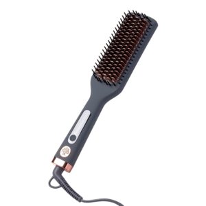 Hairitage Heated Ceramic Straightening Brush for Blowouts - Volumizing + Straightening - Anti-Frizz Blow Dry Brush for Smooth Shiny Hair - One Step Ceramic Tourmaline Hot Styling Brush -All Hair Types