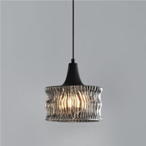 Mid Century Brass and Black Smoked Glass Pendant Light Industrial Vintage Farmhouse Hanging Lamp Modern Indoor Decorative Chandelier Lighting Fixture E26/27 Base for Dining Room Table Bedroom