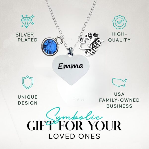 Infinity Collection - Personalized Engraved Cheer Necklace with Birthstone Charm - Custom Cheerleading Jewelry Gift Non-Tarnish Accessories