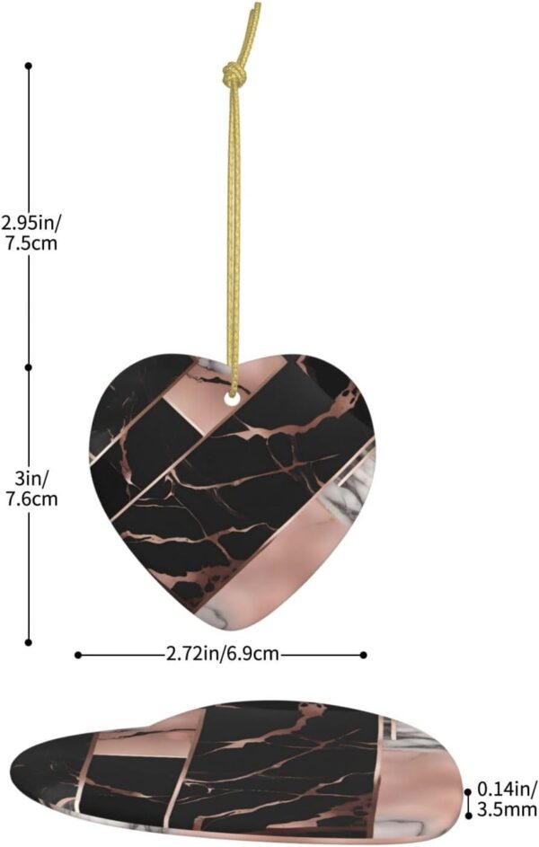 Christmas Ceramic Heart Pendant Decoration for Tree Hanging in Festive Season Black Rose Gold Marble Prints