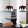 Vintage Glass Iron Art Pendant Light Simple Restaurant Hanging Light with E26/E27 Base Warm Light Hanging Lamp for Living Room(Blue)