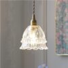 Mid-Century Modern Glass Pendant Light Vintage Style Bell Shaped Hanging Lamp Brass Finish Decorative Chandelier Lighting Fixture E26/27 Base for Kitchen Island Dining Room Cafe Bar Restaurant(Clear)