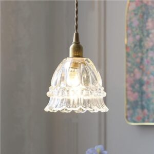 Mid-Century Modern Glass Pendant Light Vintage Style Bell Shaped Hanging Lamp Brass Finish Decorative Chandelier Lighting Fixture E26/27 Base for Kitchen Island Dining Room Cafe Bar Restaurant(Clear)