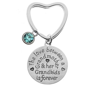 Personalized Grandma Keychain with Birthstone Charms, Love Between A Grandmother & Grandkids is Forever, Grandma Jewelry Gift