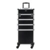 OmySalon 4 in 1 Aluminum Rolling Makeup Train Case, Travel Organizer Cosmetic Case, Cosmetology Display Suitcase Beauty Storage Luggage Lockable w/4 Removable Wheels (Black)