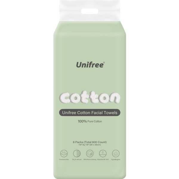 Unifree Facial Tissues I Dry Wipes I Makeup Remover, 8-pack Value Pack, 800 Count