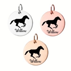 Horse Charm, Personalized Engraved Stainless Steel Horse Name Charm, DIY, Horse Gift for Horse Players, Horse Jewelry