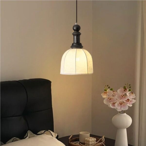 Rustic Vintage Pendant Light American Simple Antique Wood Hanging Lamp Fabric Small Indoor Chandelier Ceiling Lighting Fixture E26/27 Base for Kitchen Island Restaurant Cafe Bar Entryway Porch