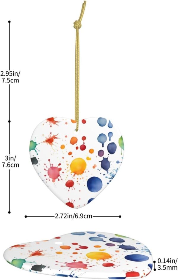 Christmas Ceramic Heart Pendant Decoration for Tree Hanging in Festive Season Stains of Watercolor Paint Splatters Prints
