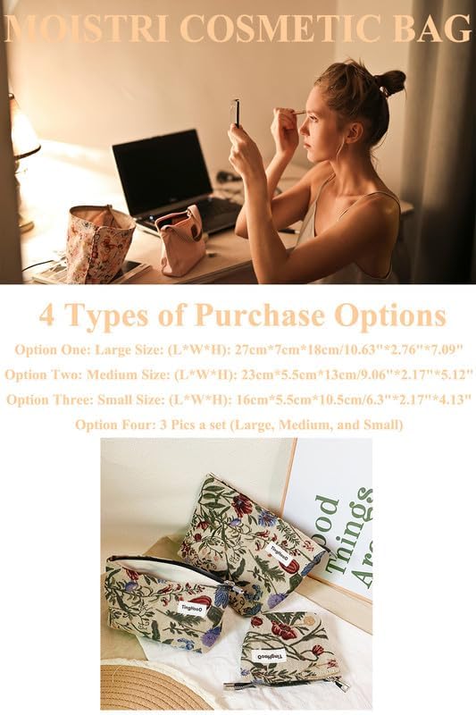 Makeup Bag Travel Cosmetic Bag Organizer Embroidery Toiletry Bag Floral Make Up Bags with Zipper Travel Bag for Girl (Small)