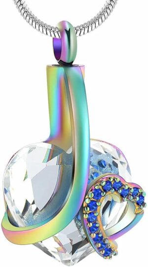 Customized Urn Necklace Heart Pendant Stainless Steel for Pet Dog Ashes with Love Diamond Gift to Women Memorial Keepsake-I