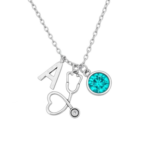 Personalized Nurse Necklace with Initial and Birthstone Charm, Stethoscope Pendant, Custom Jewelry Gift for Nurses, Nursing Students, and Medical Professionals