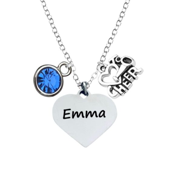 Infinity Collection - Personalized Engraved Cheer Necklace with Birthstone Charm - Custom Cheerleading Jewelry Gift Non-Tarnish Accessories