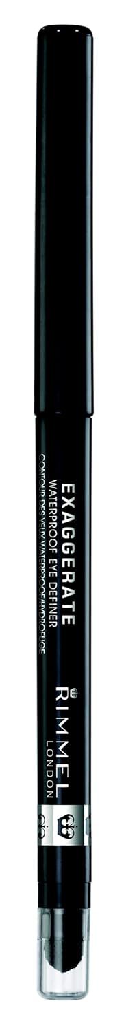 Rimmel London Exaggerate Waterproof Eye Definer Eyeliner, Highly Pigmented, Long-Wearing, Built-In Smudger, 262, Blackest Black, 0.01oz