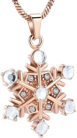 Memorial Urn Necklace Snowflake Pendant with Crystal Pet Dog Ashes Holder Stainless Steel for Woman Cremation Jewelry-D