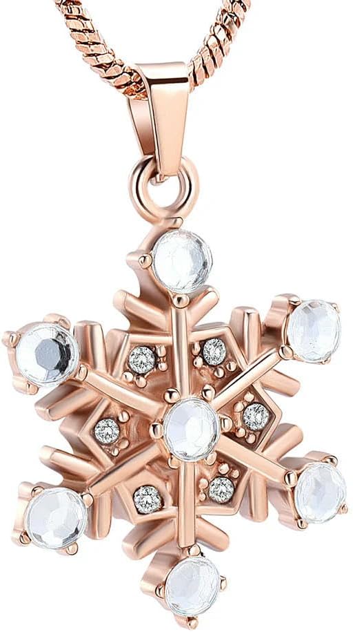 Memorial Urn Necklace Snowflake Pendant with Crystal Pet Dog Ashes Holder Stainless Steel for Woman Cremation Jewelry-D