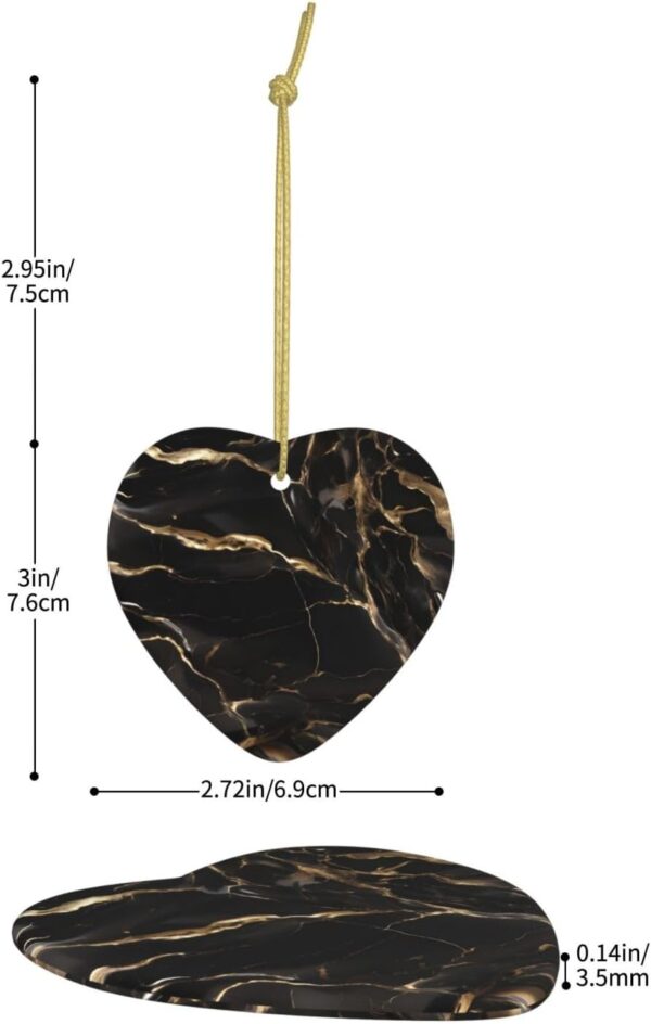 Christmas Ceramic Heart Pendant Decoration for Tree Hanging in Festive Season Black Gold Marble Prints