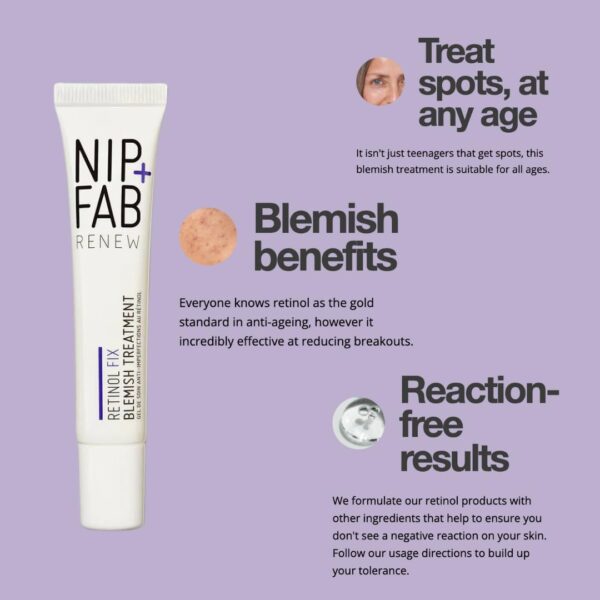 Nip+Fab Retinol Fix Blemish Gel Treatment 10% Complex, 0.5 fl. oz., 0.1% Ensapsulated Pure Retinol, 2% Niacinamide, 2% Trivalin, 0.5% Salicylic Acid to Target Blemishes, Dark Spots and Pore Size